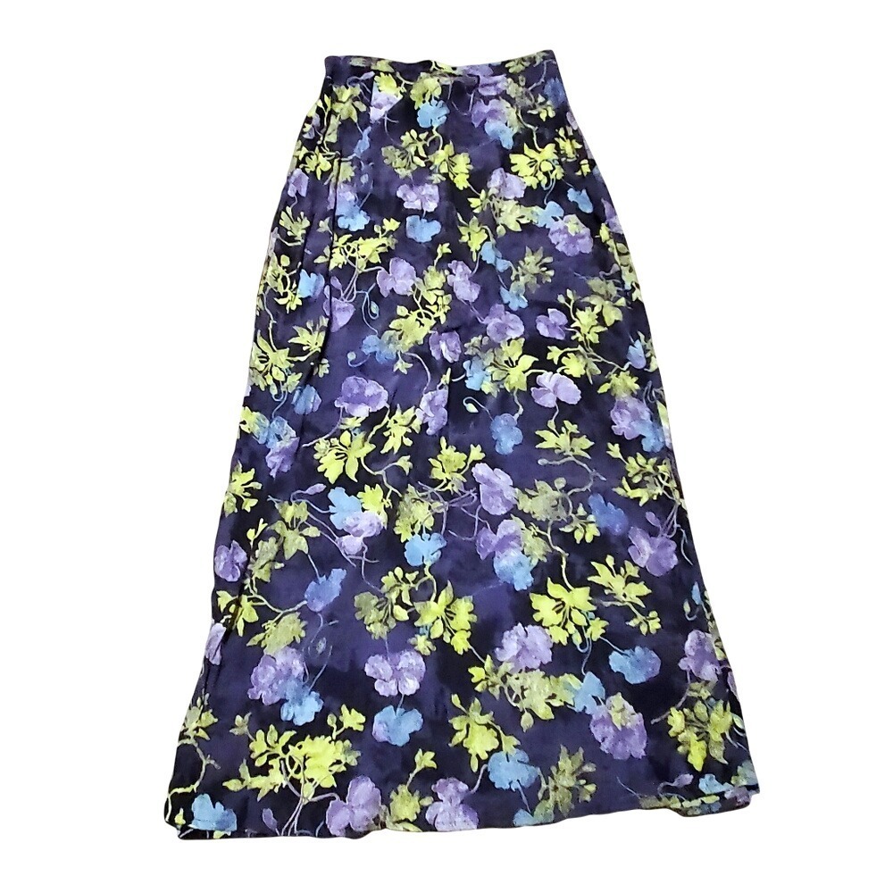 Vtg Casual Corner Floral Skirt Moody Dark Cottagecore Black Purple Green SZ:8